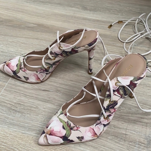 BCBGeneration Hayes Watercolor Floral Chalk Lace Up Heels - Picture 4 of 10
